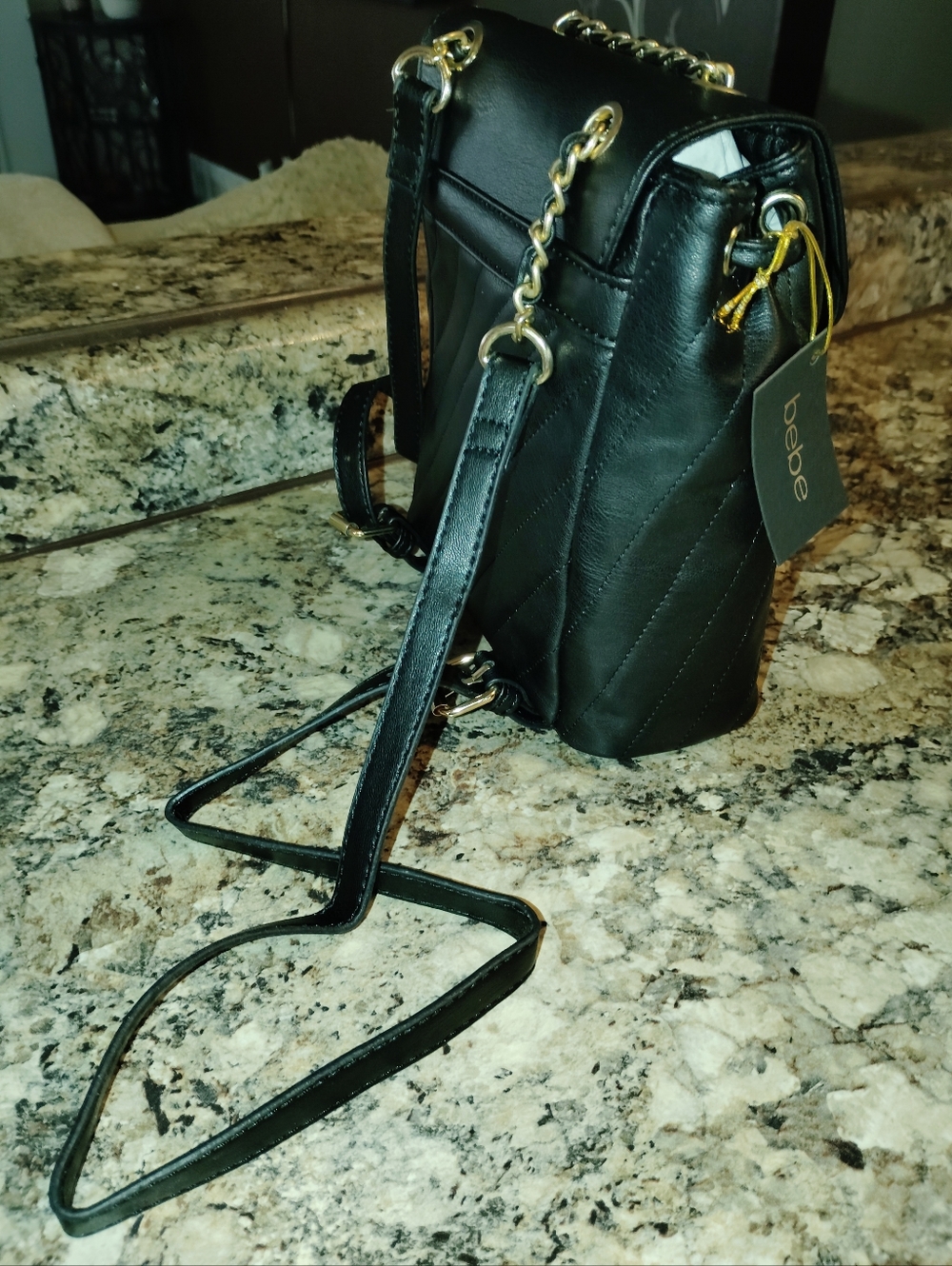 bebe Black Quilted Backpack with Gold Chain Accent. Brand New With Tags - Picture 4 of 7